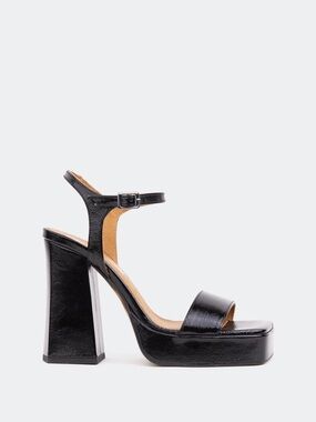 L'INTERVALLE Rabanne Black Patent Platform Block-Heel Sandals